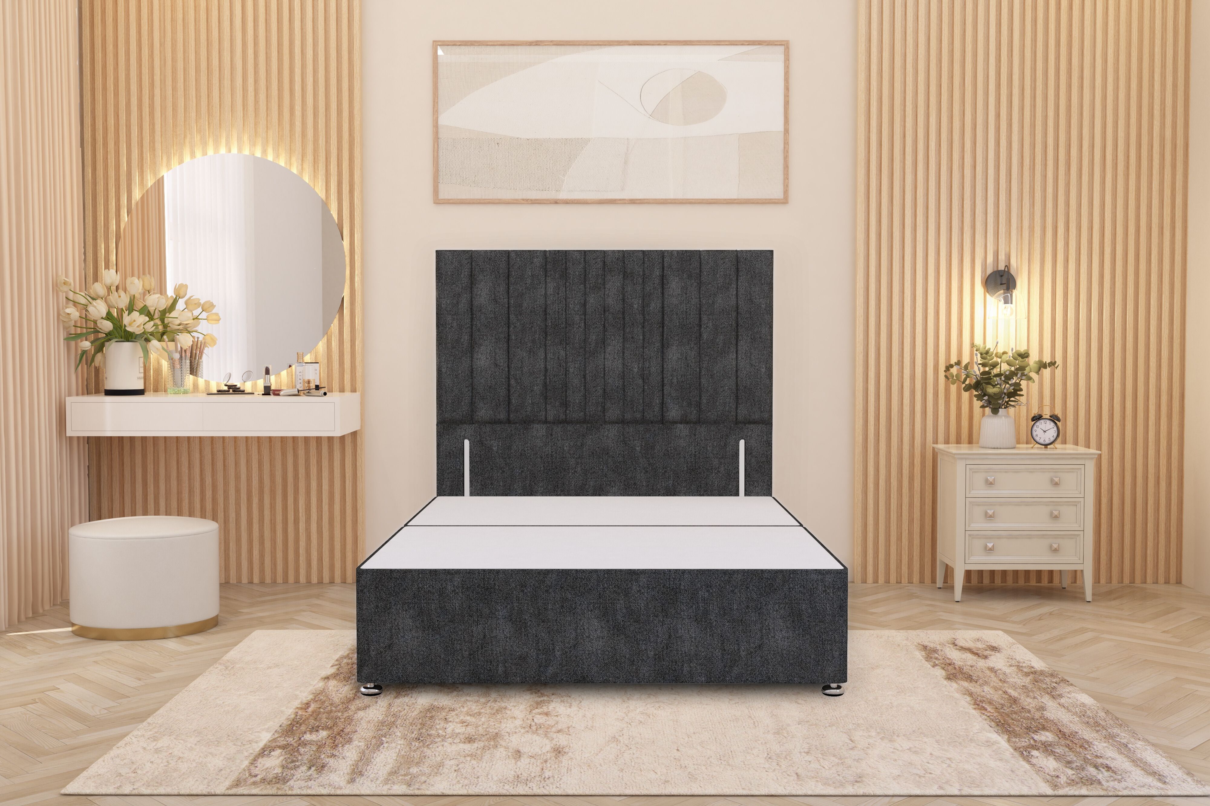 Somnior Alexas Divan Bed Base with 54" Floor Standing Headboard Tweed Fabric