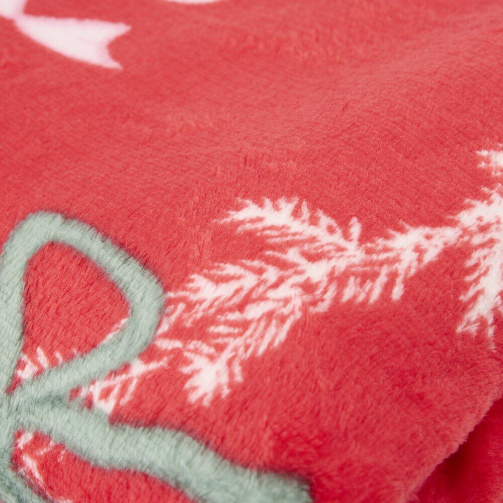 Plaid No&euml;l imprimé guirlande No&euml;l polyester L160X130 cm rouge