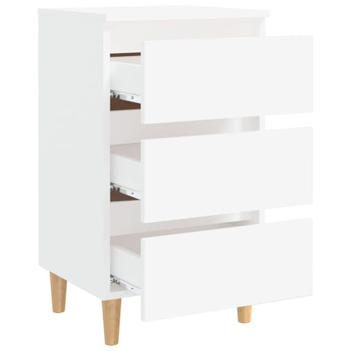 NNEVL Bed Cabinet with Solid Wood Legs White 40x35x69 cm