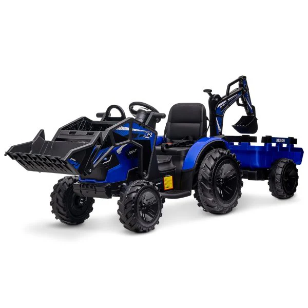 3-in-1 Ride-On Tractor, 24V Electric, Excavator  Bulldozer, Remote Control, LED, Music, USB/Bluetooth max 66 lbs �C Bright-blue