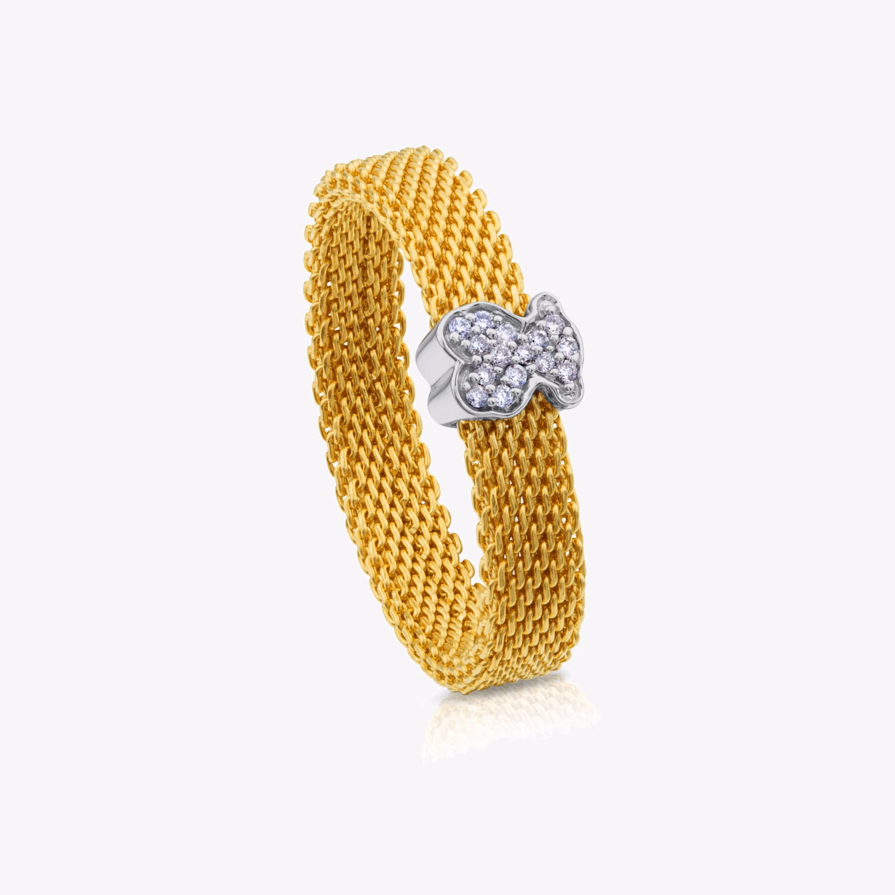 Anillo de oro blanco con diamantes motivo oso estrecho Icon Mesh