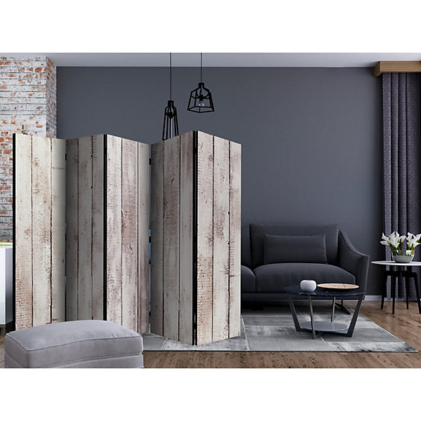 Paravent 5 Volets Exquisite Wood II: Charme Rustique 225 x 172 cm Beige et Bronze