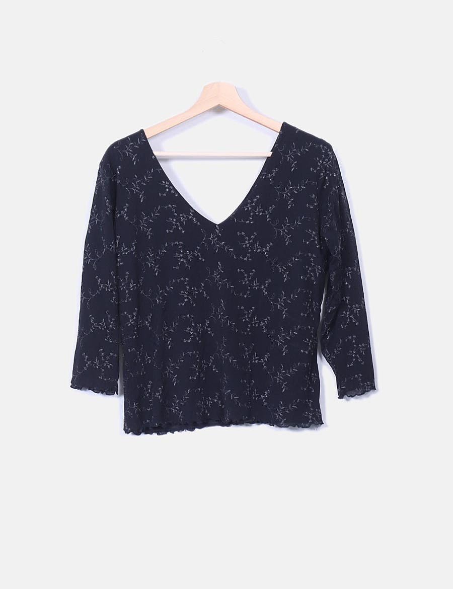 Camaïeu Black top with v-neckline with silver print