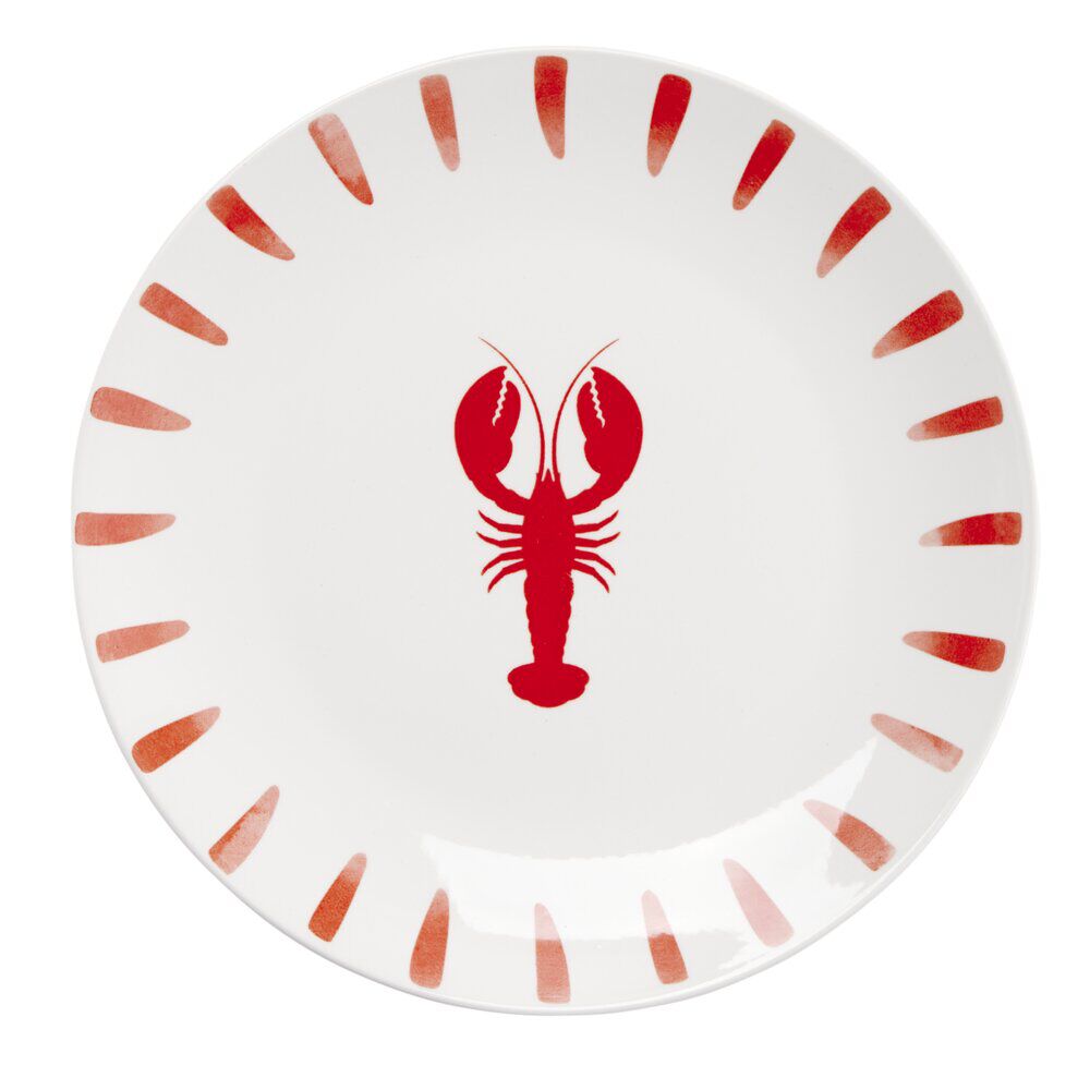 Assiette plate en porcelaine décor marin Ø26cm (2 modèles sardine ou homard)