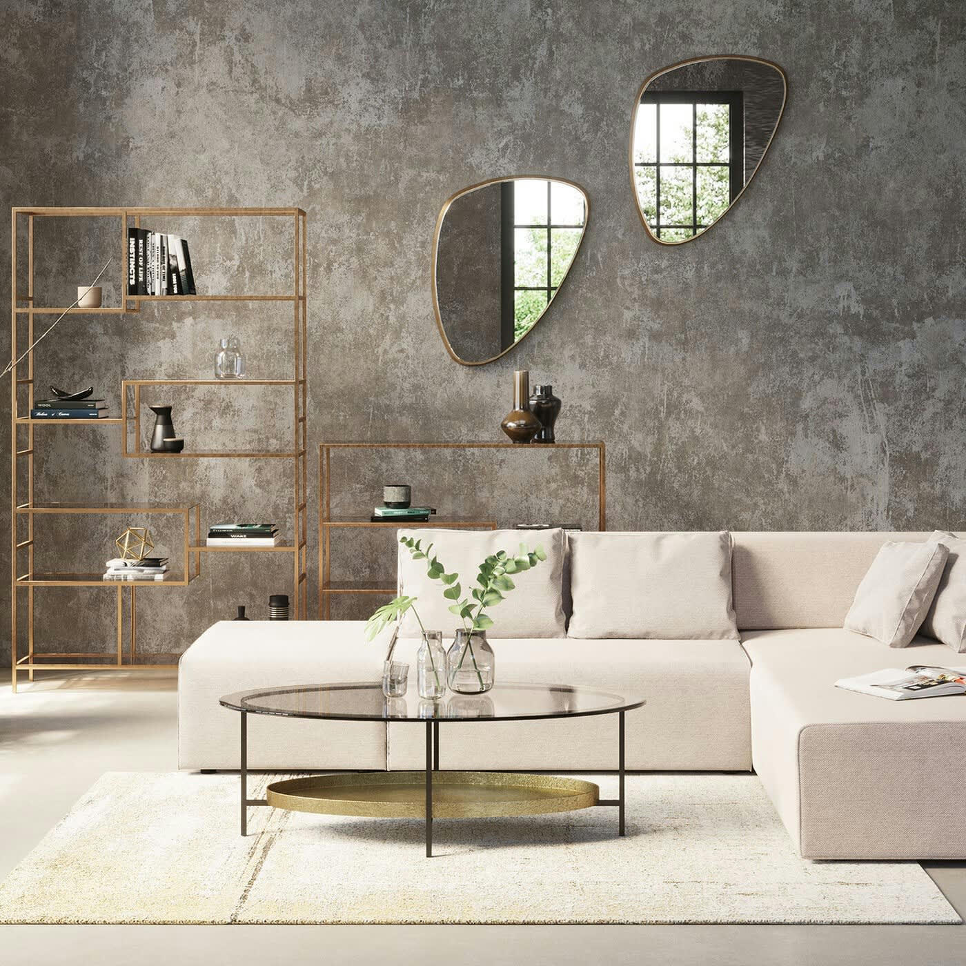 JETSET - Miroir triangulaire bords arrondis doré 83x56