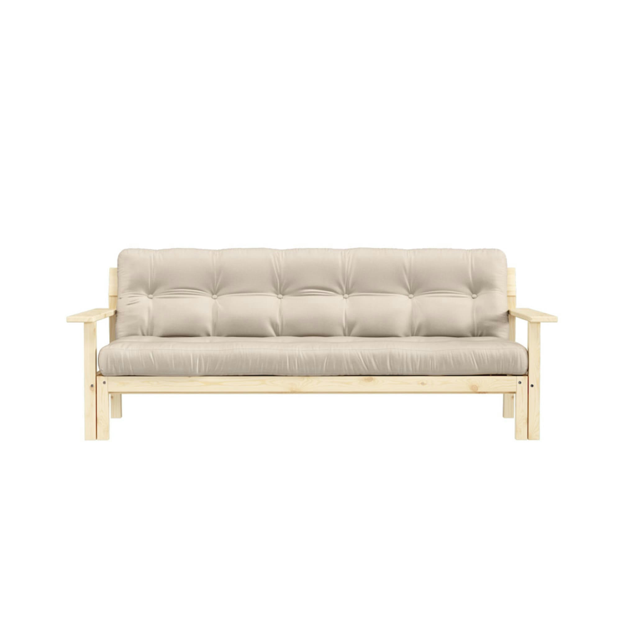 - Canapé convertible en pin massif avec futon beige 2 places
