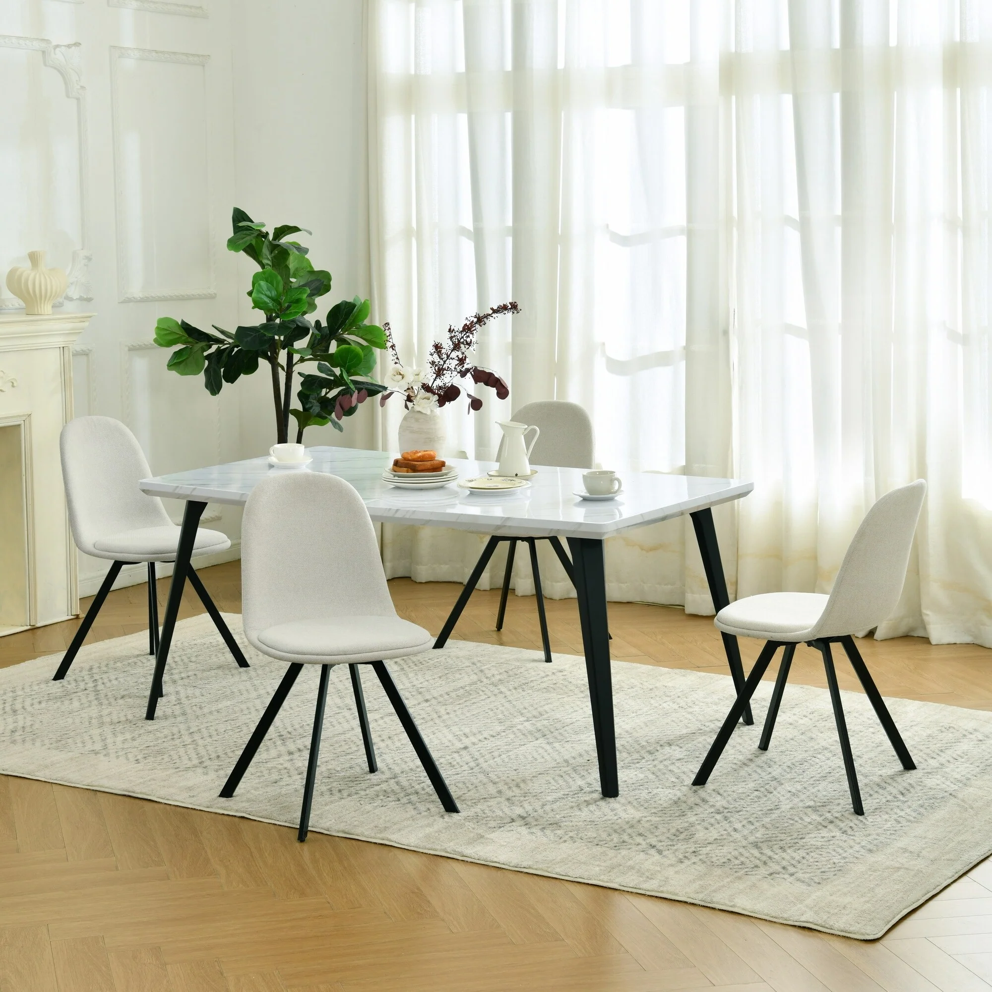 Homy Casa 5-Piece Dining Set with Upholstered Side Chairs and Modern Rectangular Table