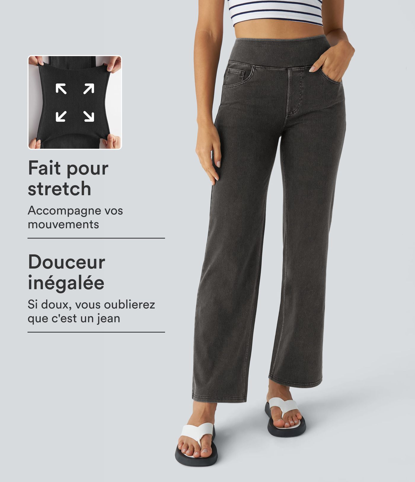 Halara Flex™ Jean Droites Travail en Maille Extensible Taille Haute Plusieurs Poches