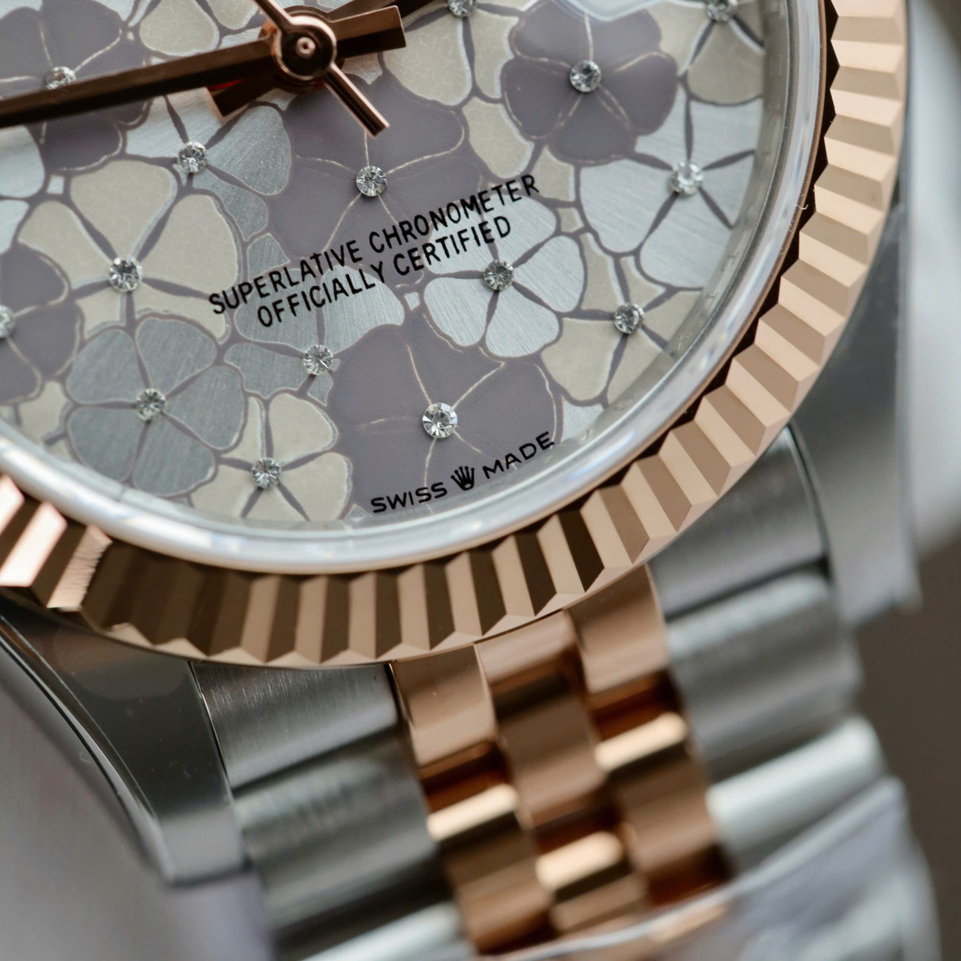 Rolex Datejust SS/RG Plated Flower Silver Dial CZ Diamonds 31mm Jub THBF Replica