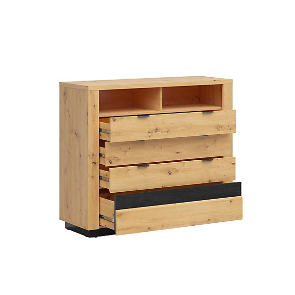 Commode 4 tiroirs 2 niches avec LED Glenn Bois et Noir