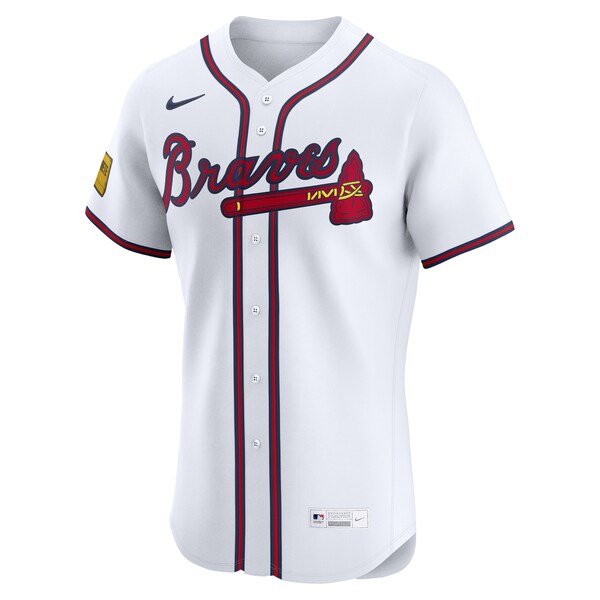 Atlanta Braves Nike Home Elite Sponsor Patch Custom Jersey - White