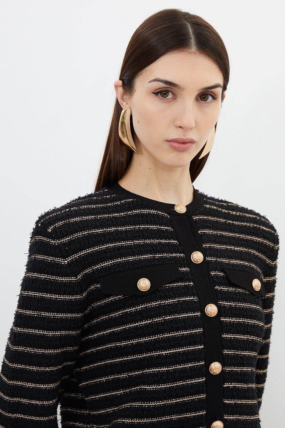 KarenMillen Textured Military Trim Knit Jacket