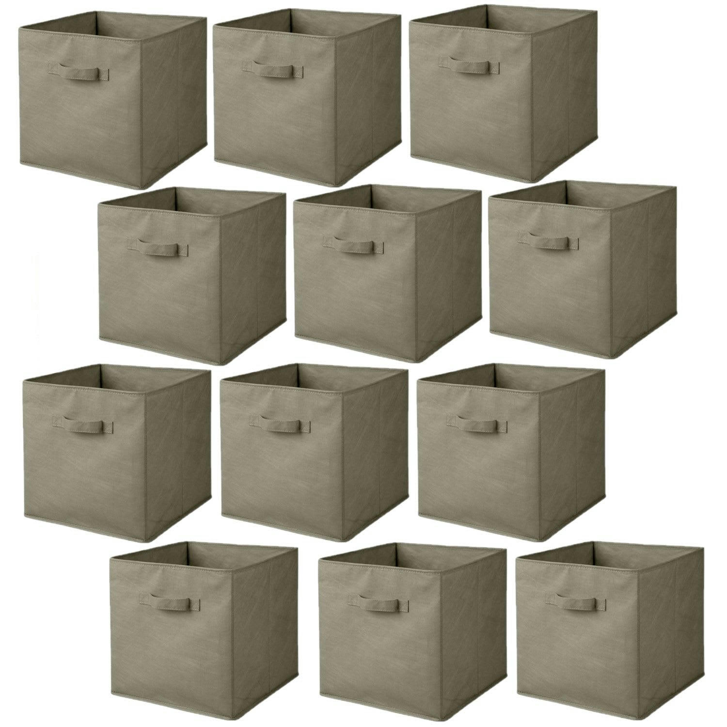 - Lot de 12 cubes de rangement pliables en tissus avec poignée taupe
