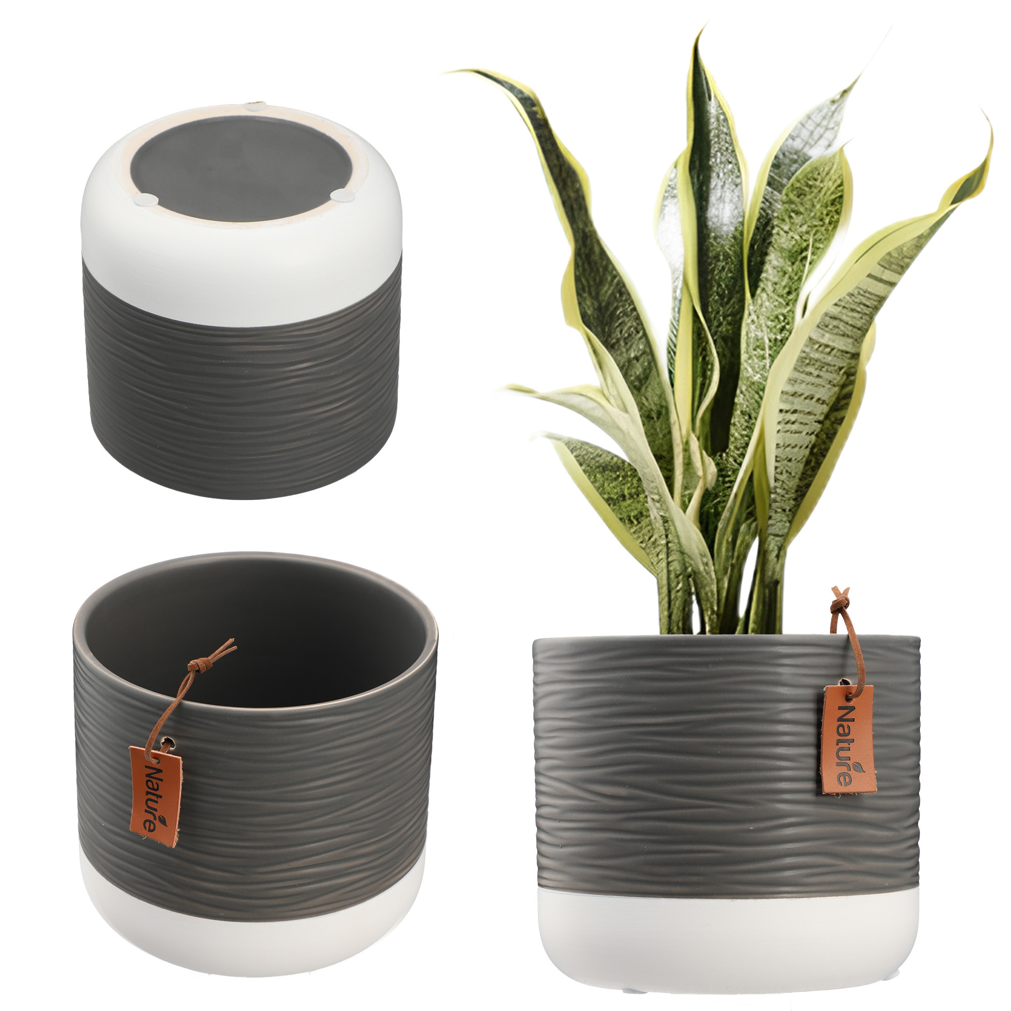 Kadax Doniczka Ceramiczna 14cm Osłonka Szara Biała