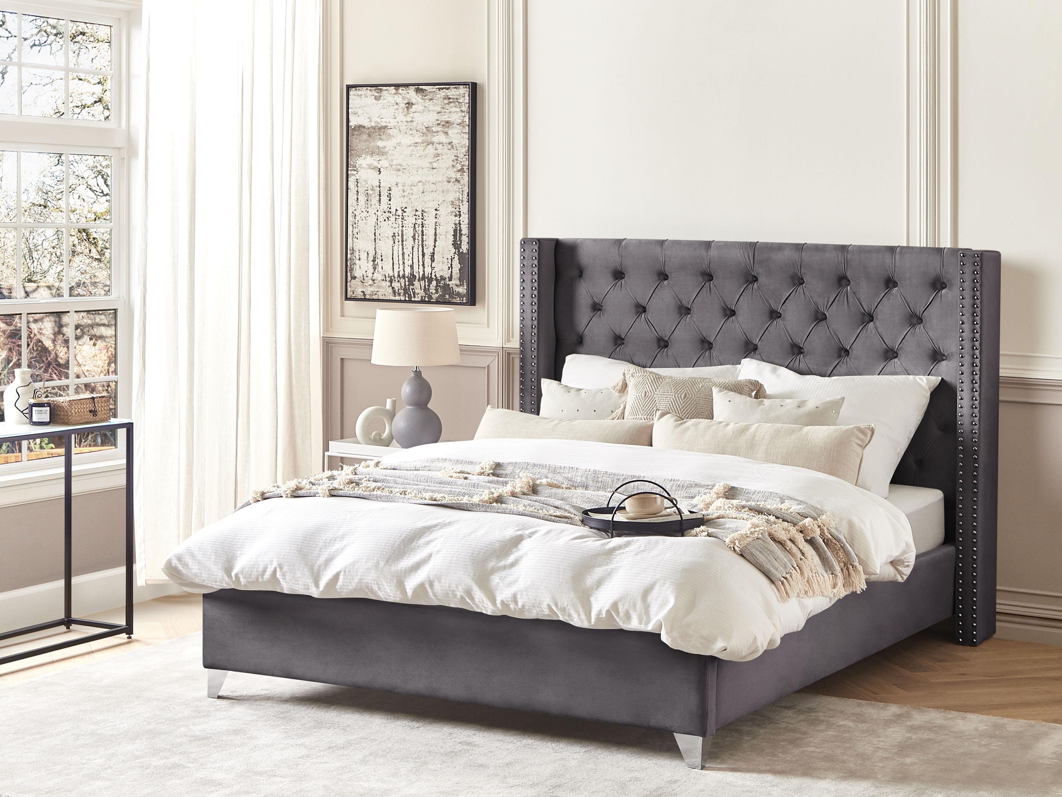 Bed Velvet LUBBON 180 x 200 cm (EU Super King) Grey