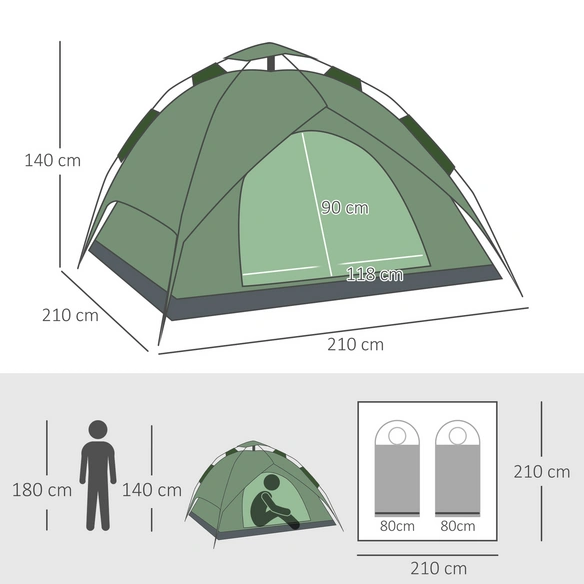 Campingzelt, Für: 2, dunkelgrün
