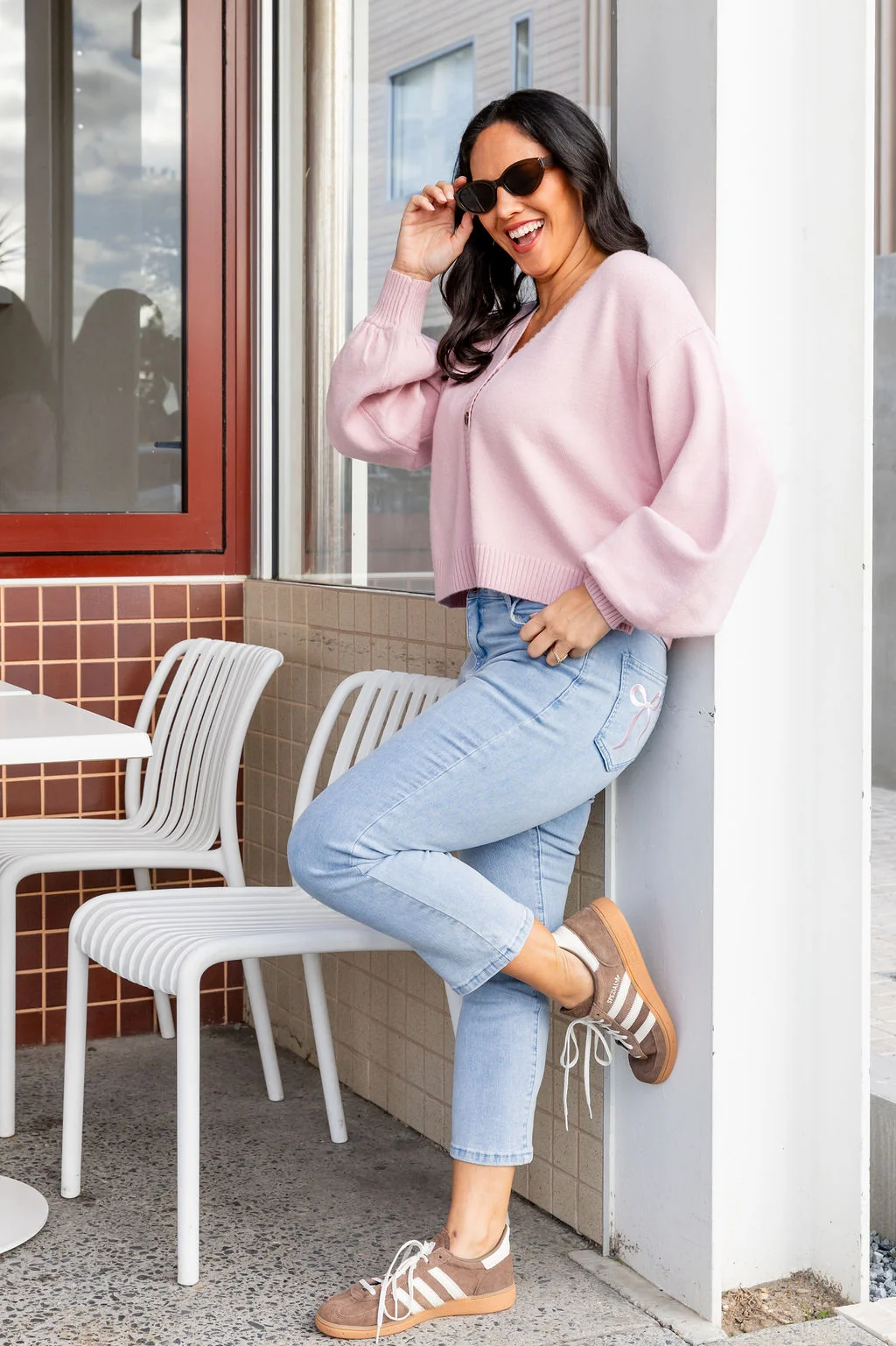 Viva Cropped Jean in Light Blue with Bow Embroidery
