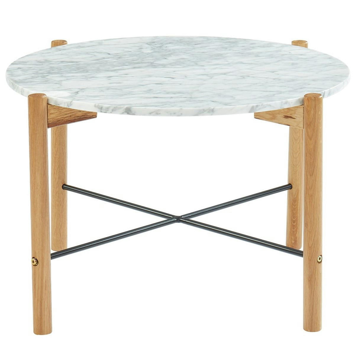 ANNA - Table basse ronde 60 cm en marbre blanc et pieds en chêne