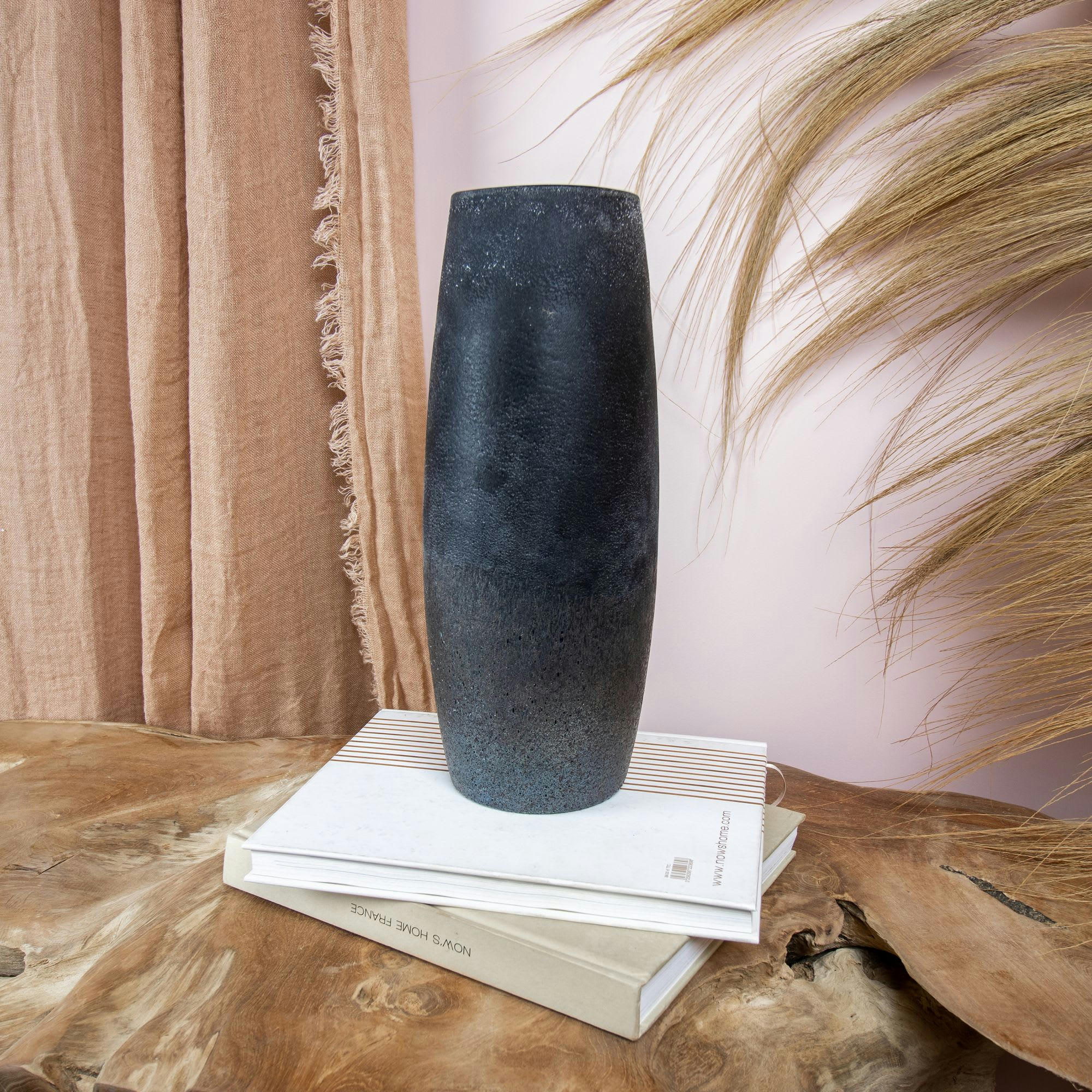 TEREA - Vase gris et taupe en verre h35cm