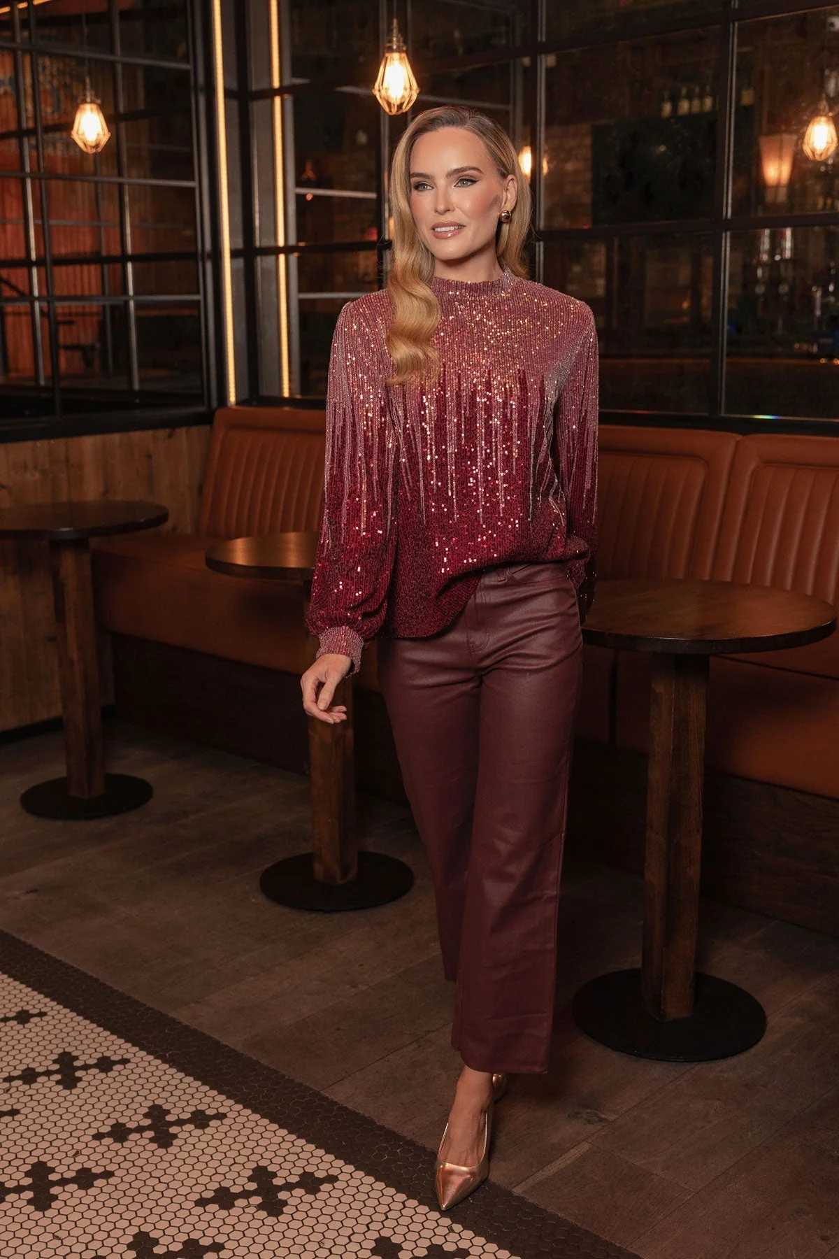 Burgundy Seamless Faux Leather Trousers