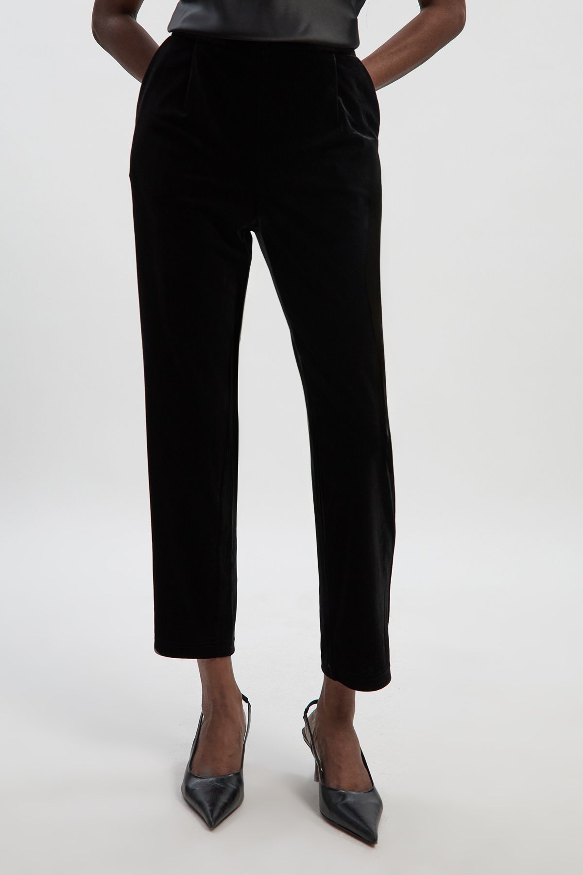 KarenMillen Petite Tailored Velvet High Waist Slim Leg Trouser