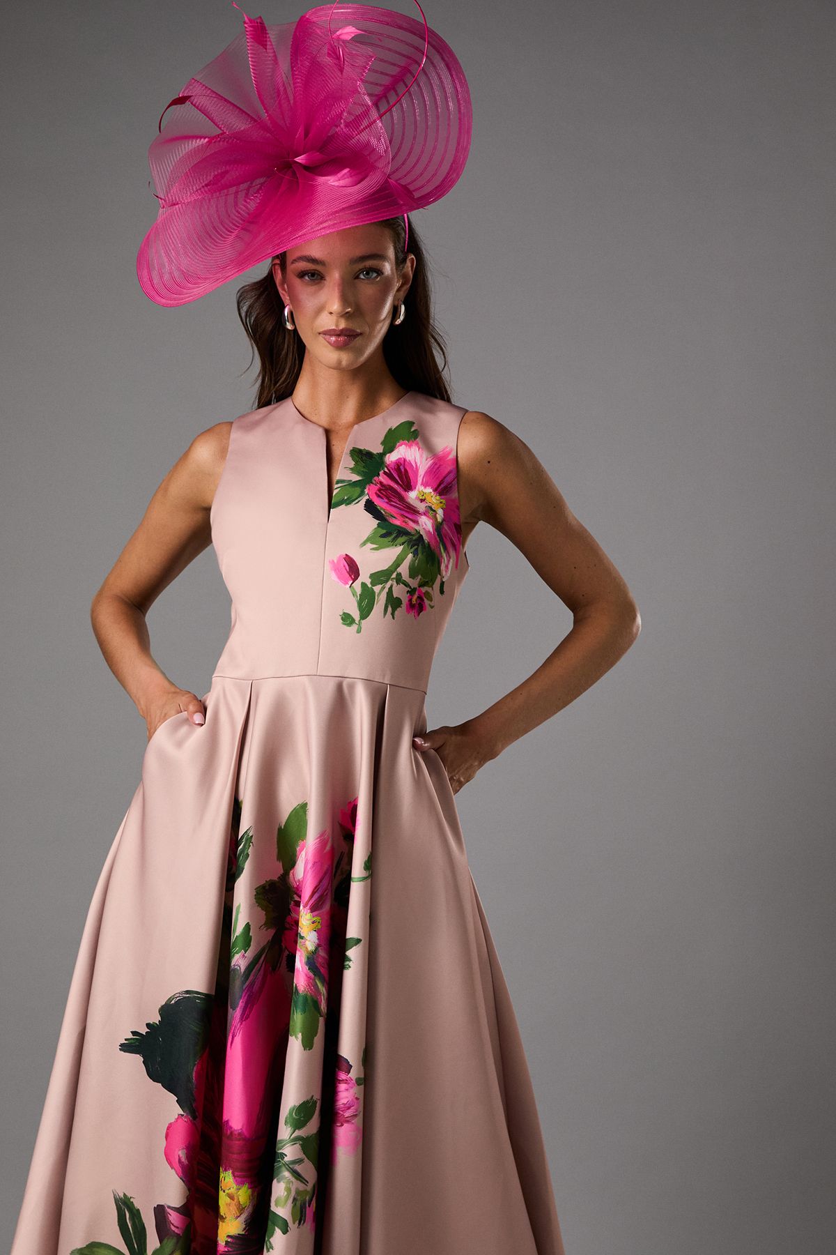 Coast Notch Neck Placement Print Midi Dress