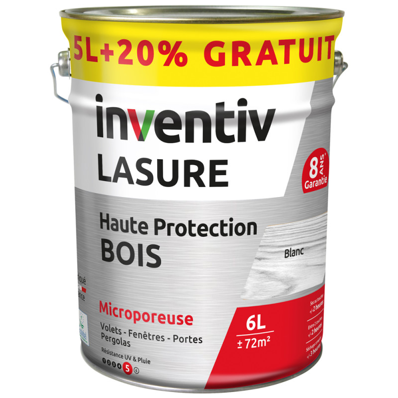 Lasure pour bois Haute Protection blanc 5 L   1 L gratuit INVENTIV