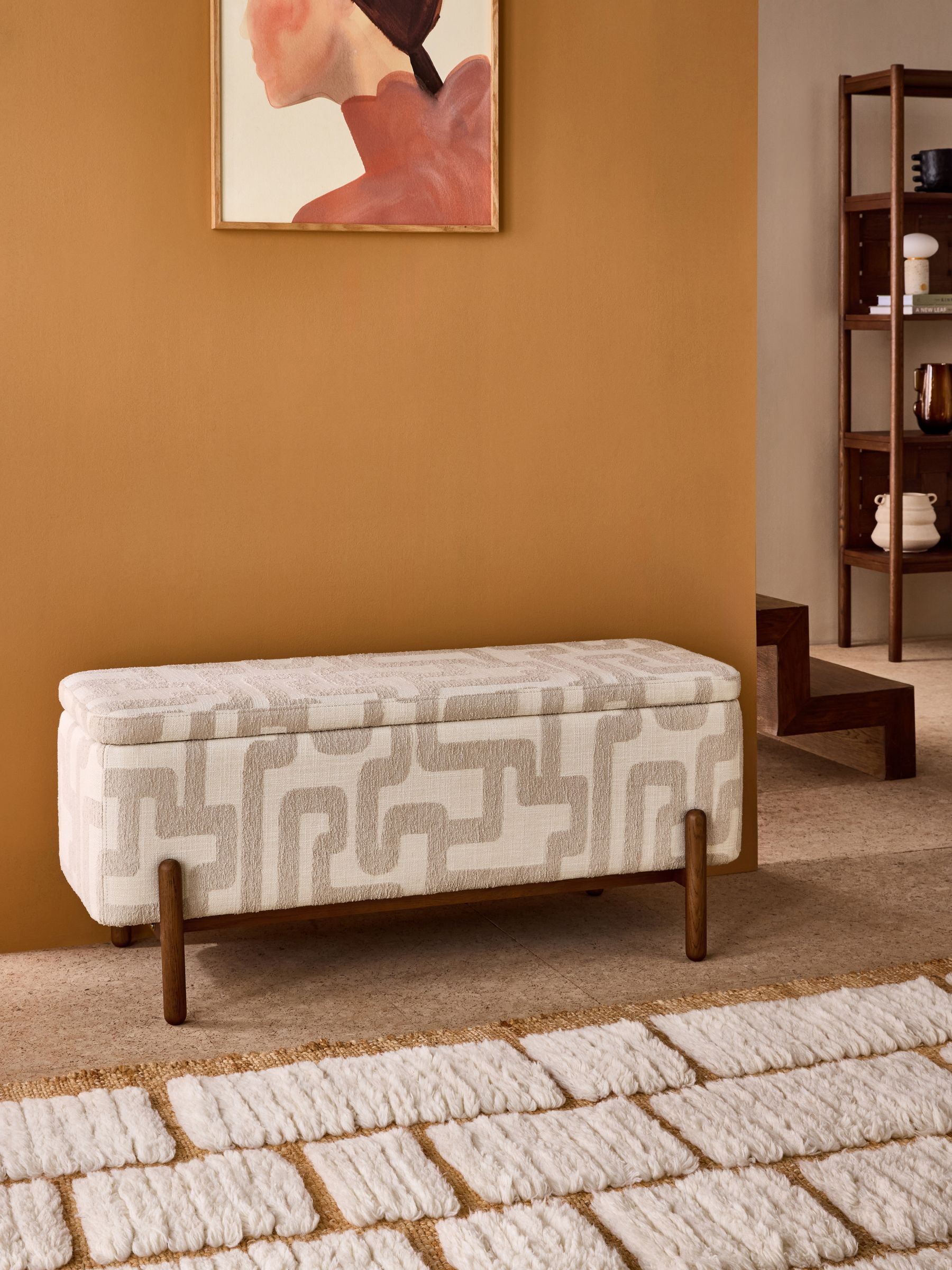 Asare Storage Ottoman Bench in Clyde Abstract Weave Natural Sand