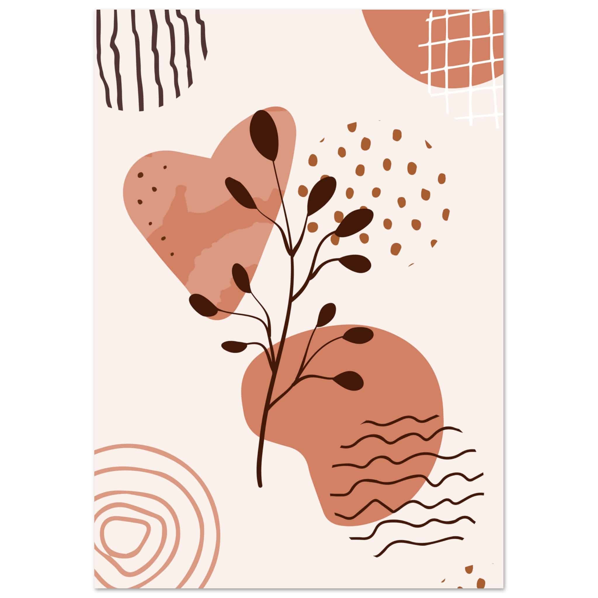 Artfulprints Poster Boho – Nature swirl  - A4 21x29.7 cm - Bruin