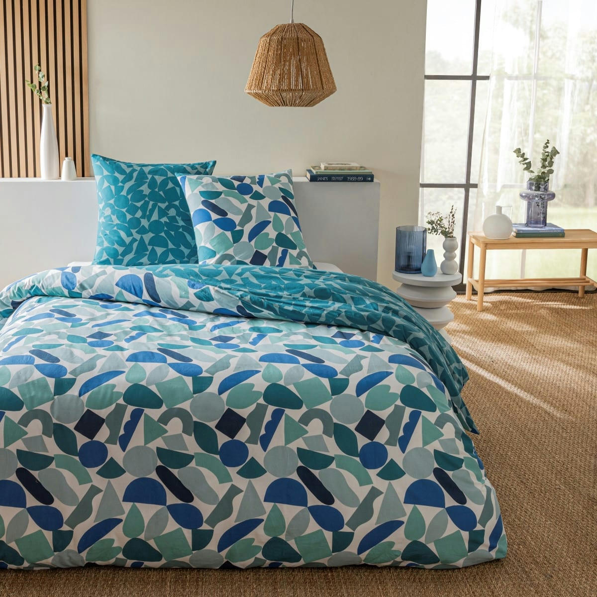 NANO - Parure de lit 2 personnes coton  imprimé bleu 260x240cm