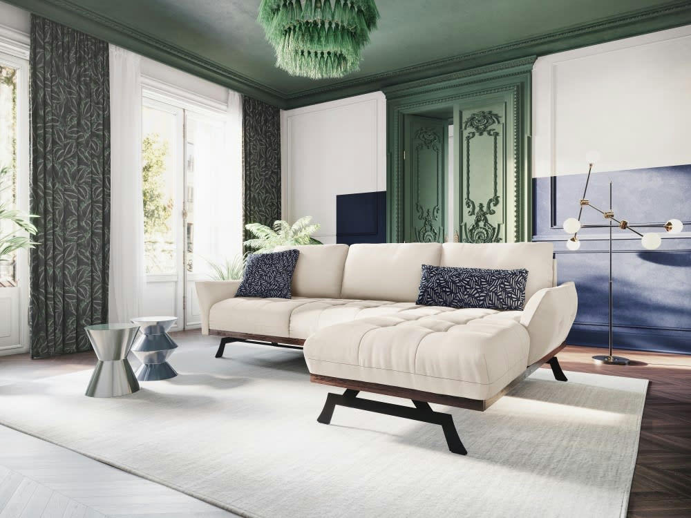 OLIVIER - Canapé d'angle 4 places en tissu structuré beige clair