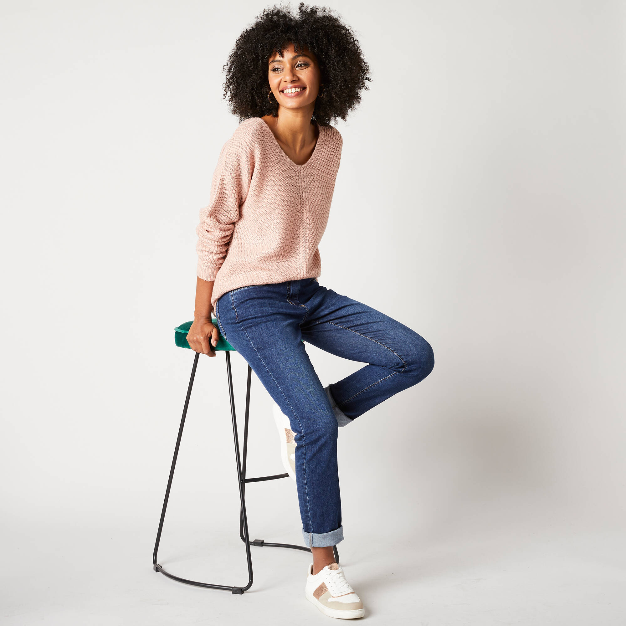 Pull col V, maille anglaise toucher doux