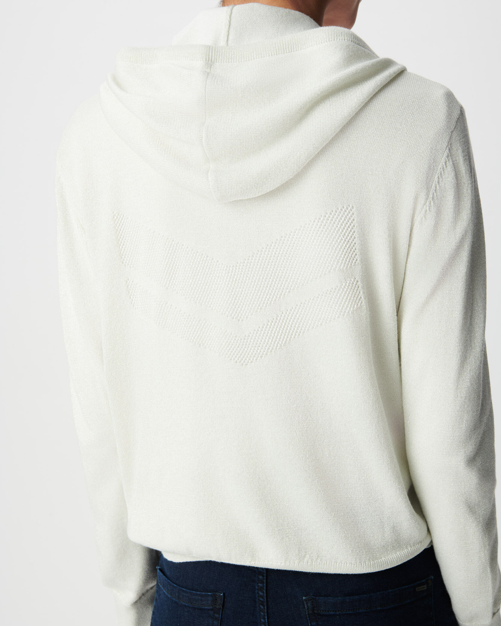 Cardigan sésame tricot pailleté motif chevrons ajouré dos Femme