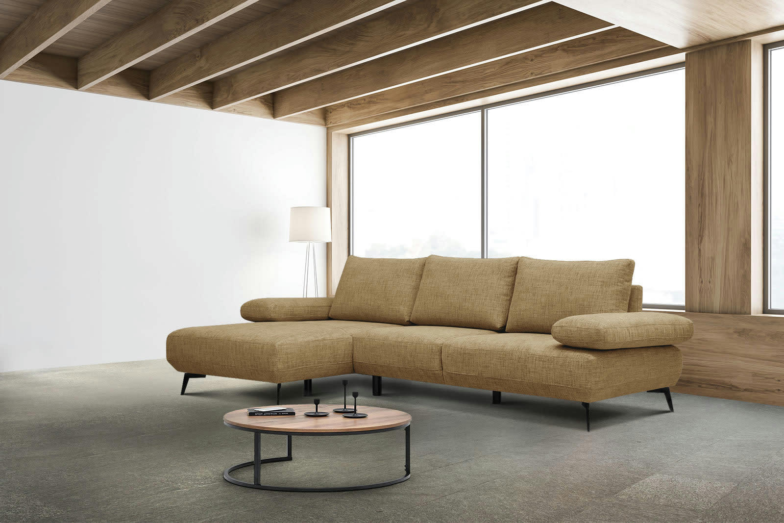 MELLO - Canapé d'angle gauche 4 places tissu ambre