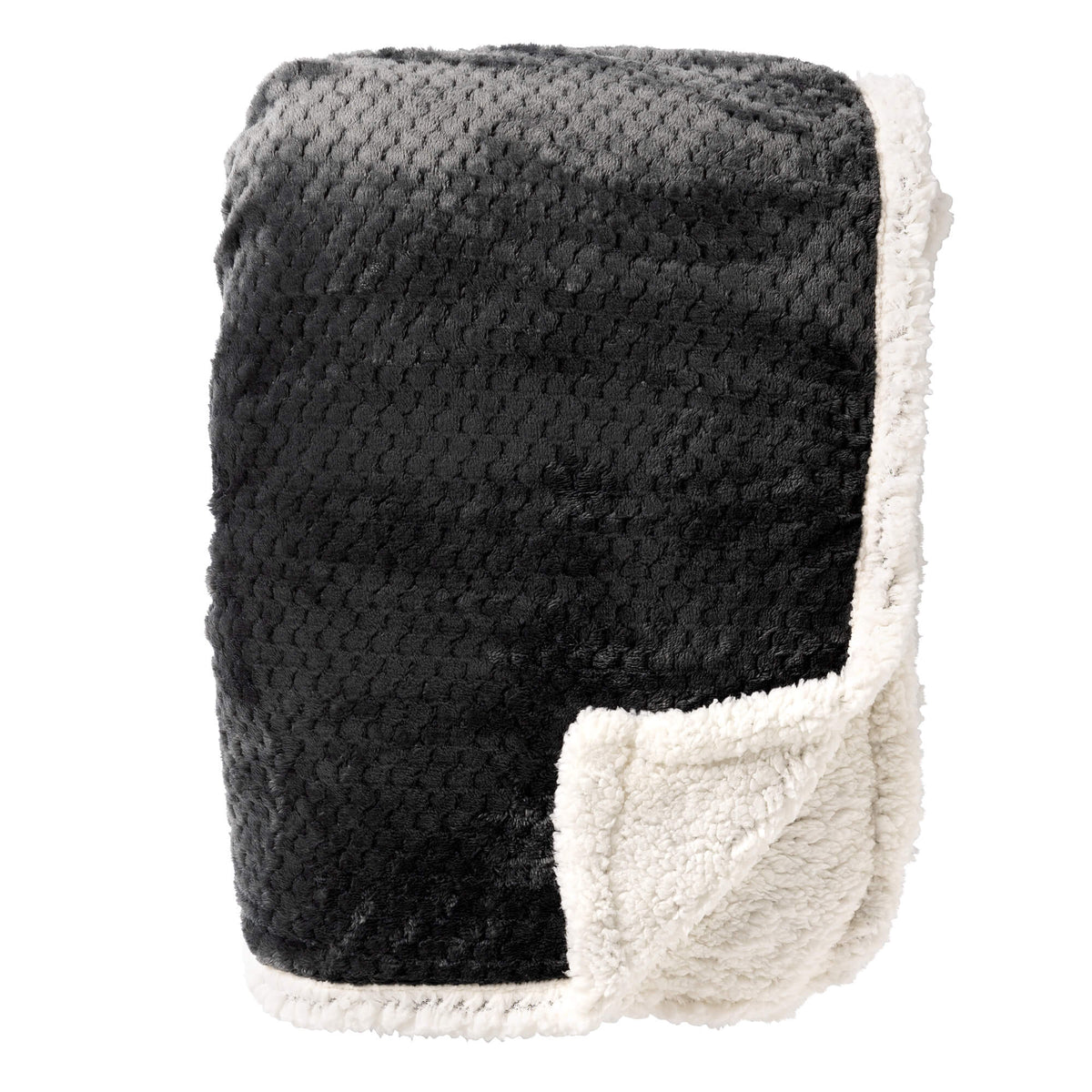 CODY - plaid 150x200 cm - sherpa fleece deken - honingraatpatroon - Raven - zwart