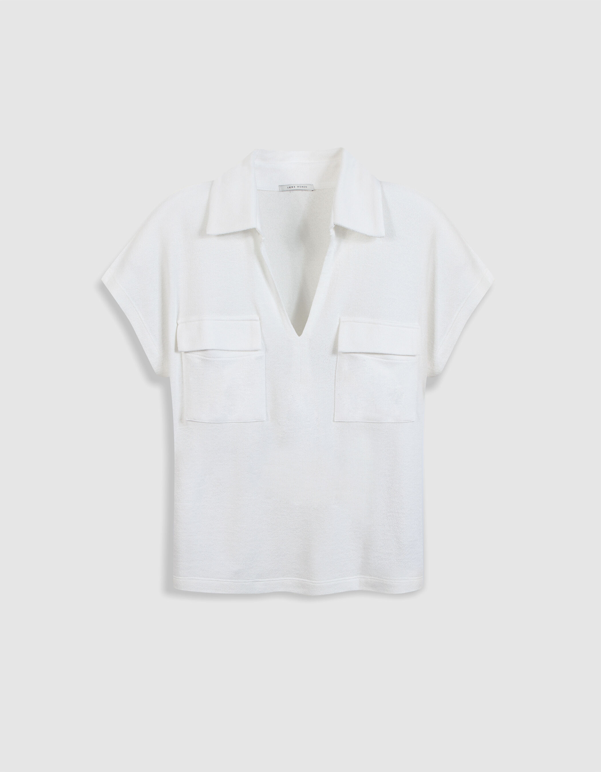 Tee-shirt col polo blanc éponge poches plaquées Femme