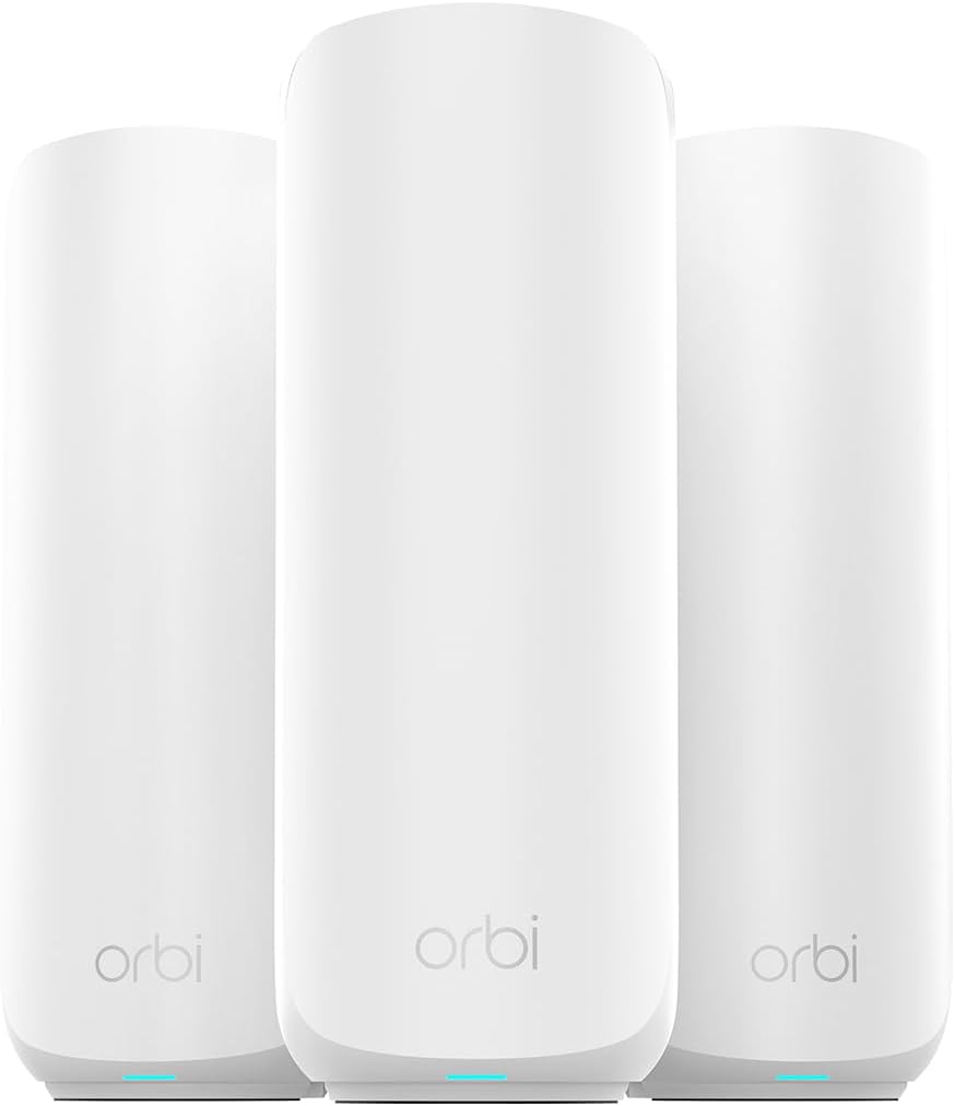 NETGEAR Orbi 360 Series Dual-Band WiFi 7 Mesh Network System for Home (RBE363) – Wireless Router + 2 Extenders  Security Features  5 Gbps  Covers 6 000 sq.ft.  70 Devices  2.5GB Internet Port  BE5000