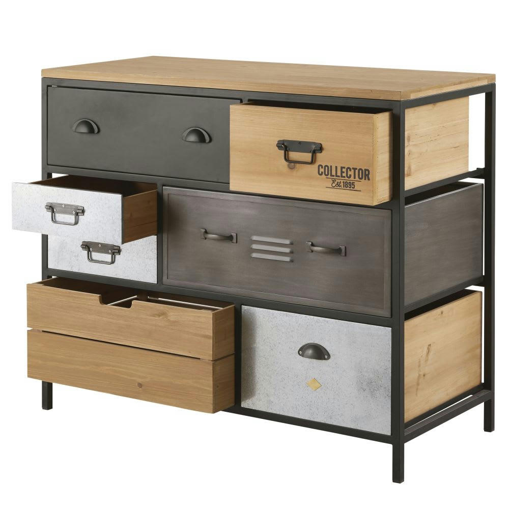 Harvey - Commode 8 tiroirs en métal et sapin