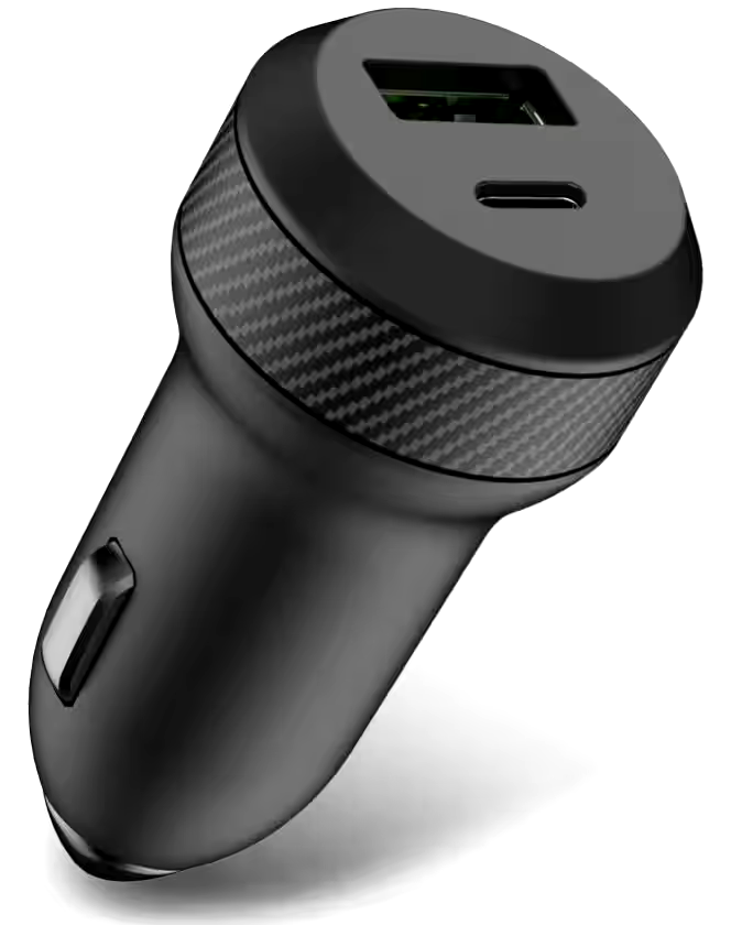 Bluehive 45 Watt Carbon Fiber Car Charger with USB-C & USB-A Ports, Black