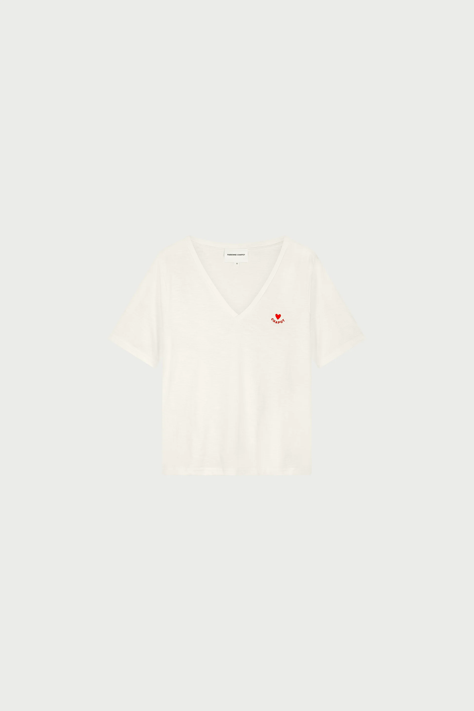 Phil V-Neck T-shirt | Cosy White/Red