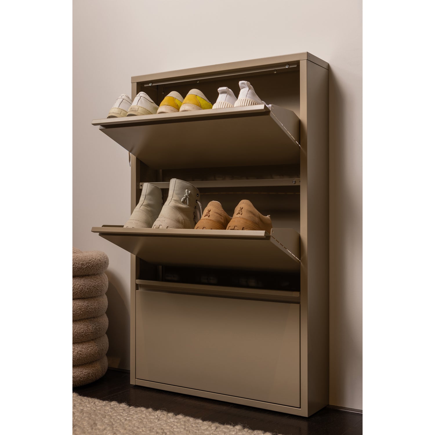 WOOOD Sabine 3-Vaks Schoenenkast - Metaal - Zand - 103x66x16