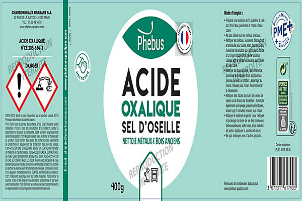 Acide Oxalique sel d'oseille pour métaux et bois anciens Phebus 400g