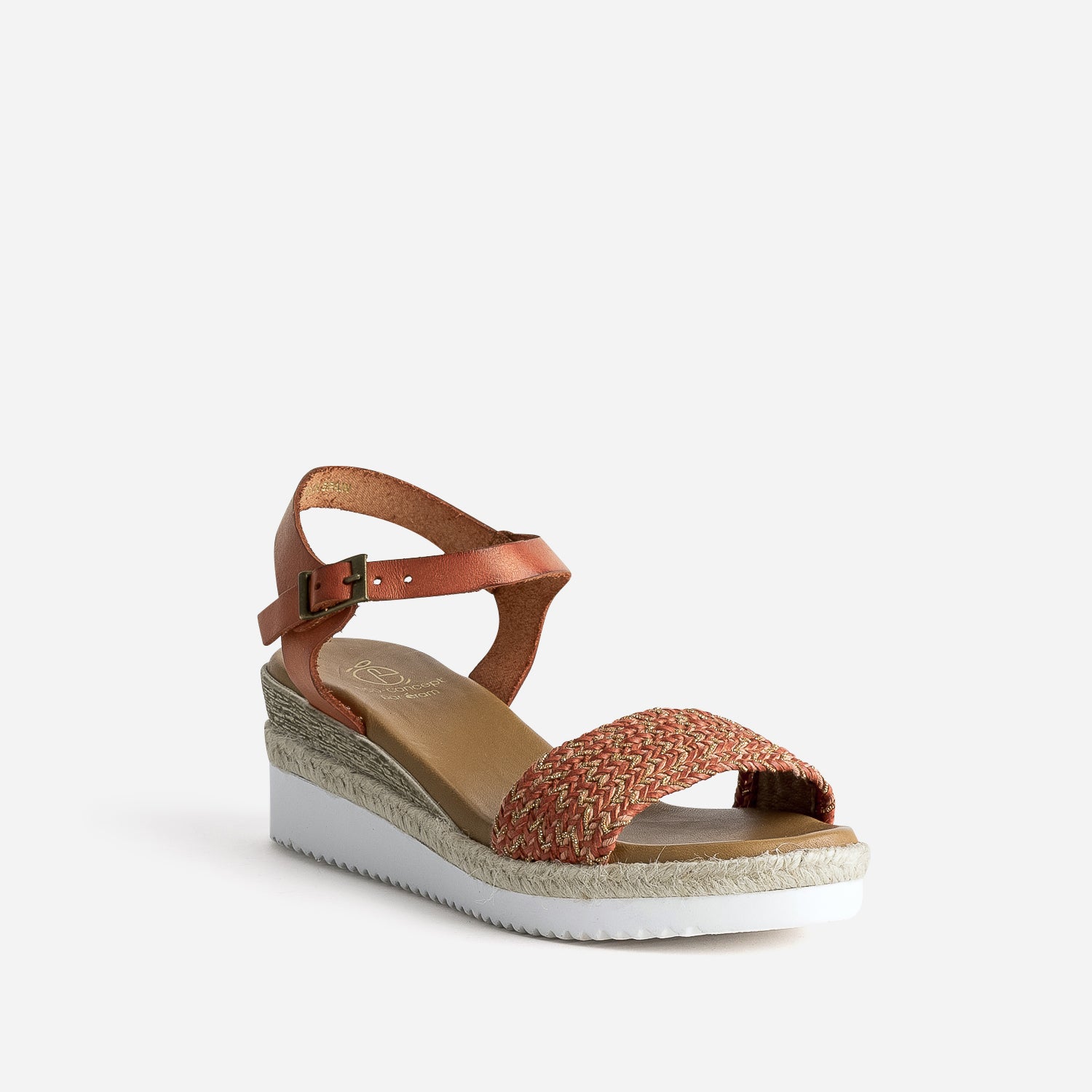 Sandale orange éco-conçue en cuir avec bride tressée