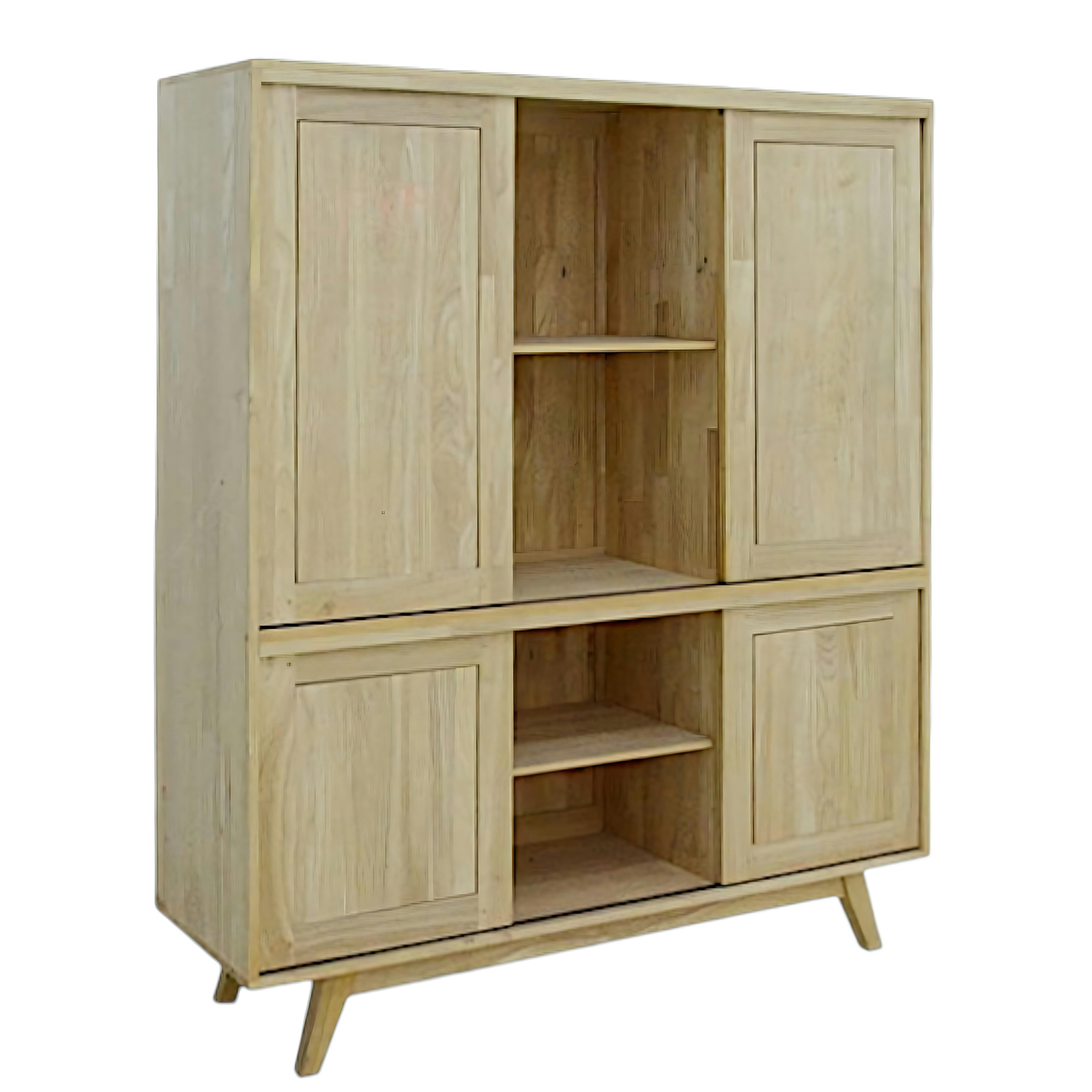 Buffet Vaisselier Hévéa 4 portes coulissantes 130x42x154cm SIXTIES