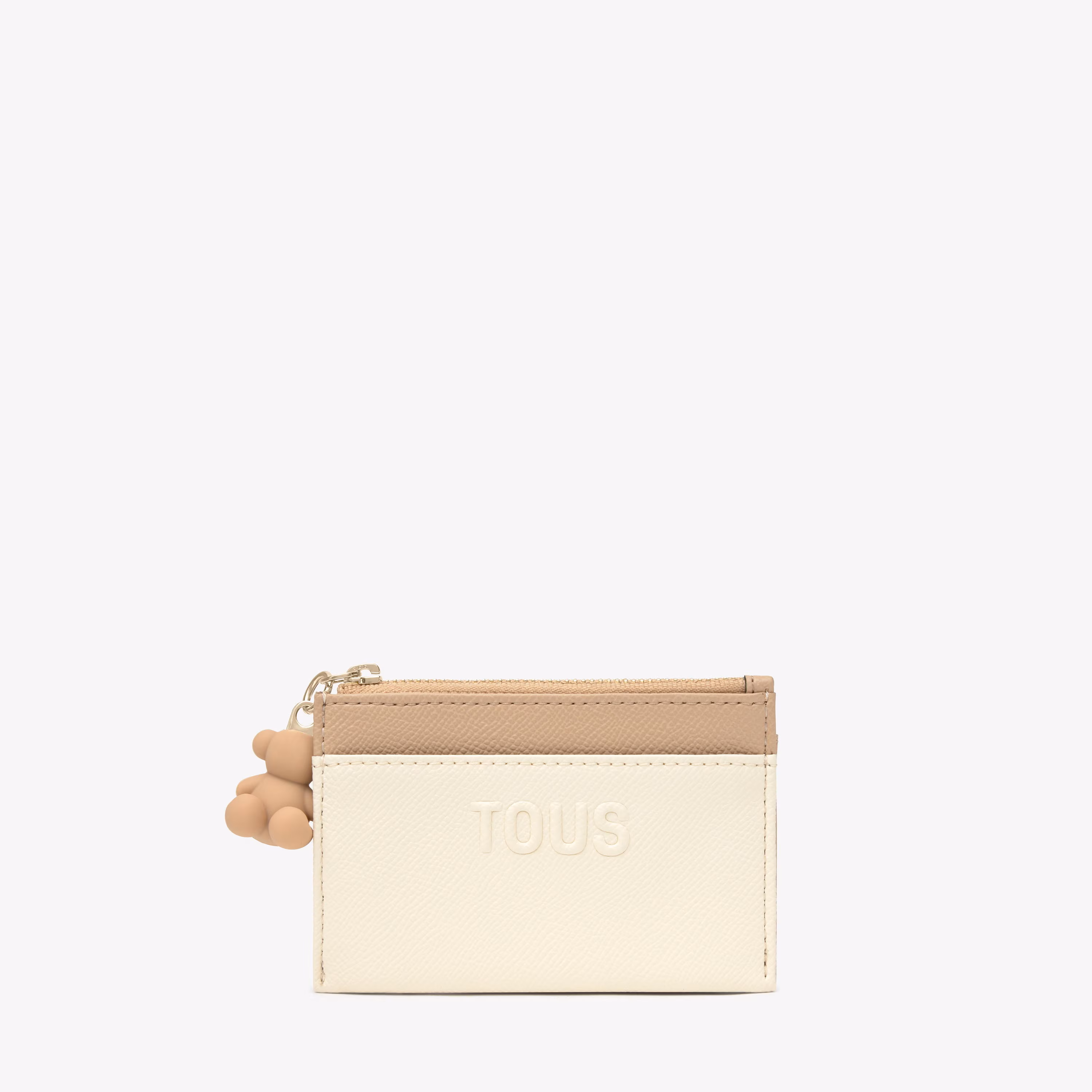 Monedero tarjetero beige y arena Audree Saffiano