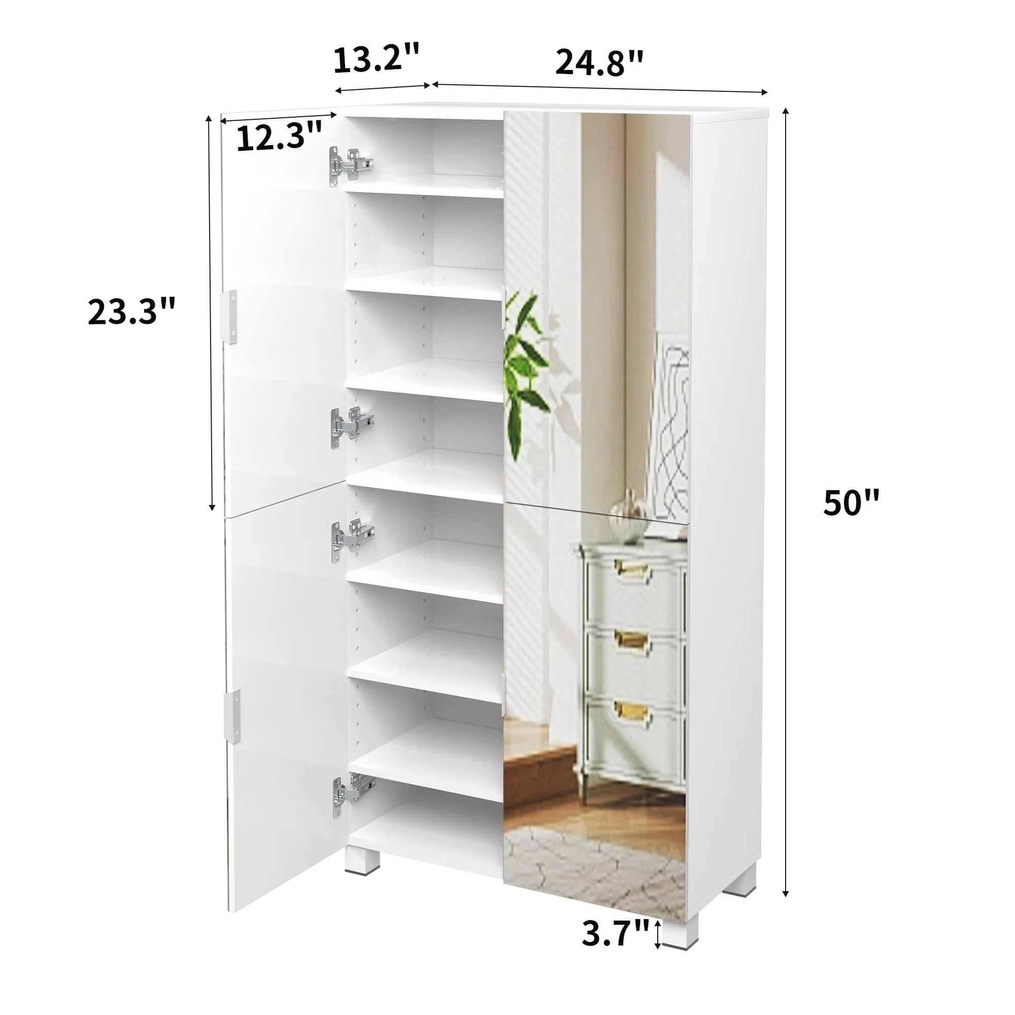 8 Tier Shoe Storage Cabinet with Mirror Door, 32 Pair Shoe Organizer Shelves for Closet Hallway Bedroom Entryway