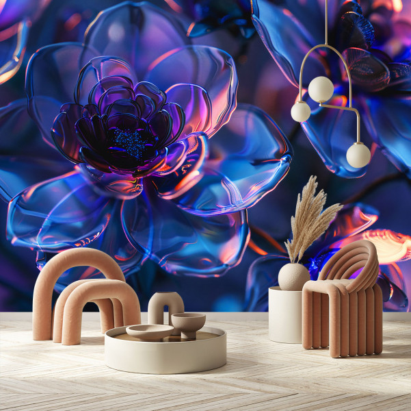 Feeby Fototapeta, Granatowe szklane kwiaty - głębia 3D 150x105