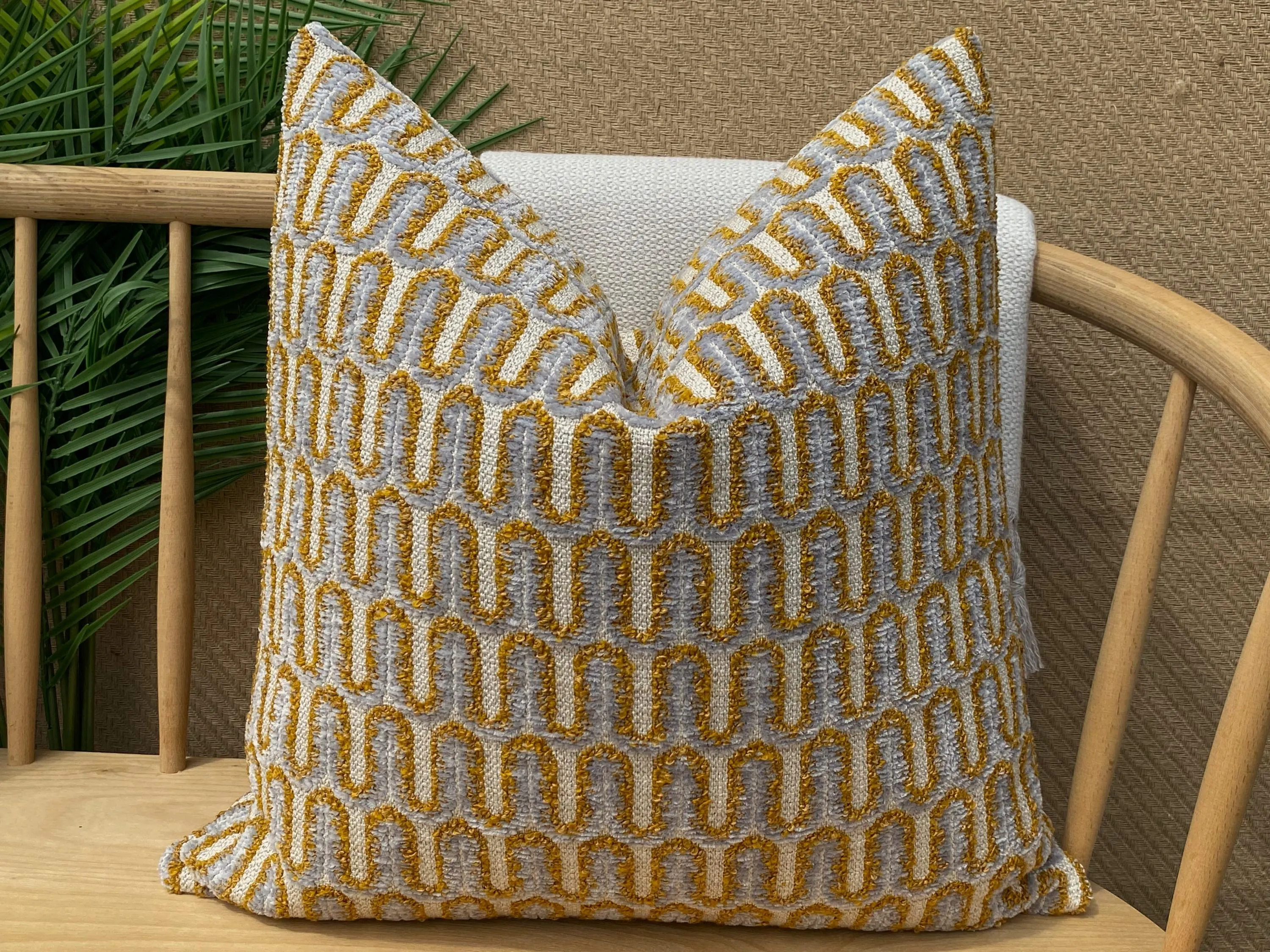Mustard and Dusty Blue Linen Pillow Cover, Thick and Soft Linen Pillow Cushion, Woven Mustard and Blue Boucle Pillow, Cotton Pillow Fabric