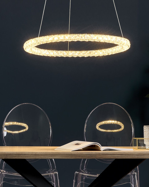 Lampa wisząca LED ring okrągła kryształowa srebrna