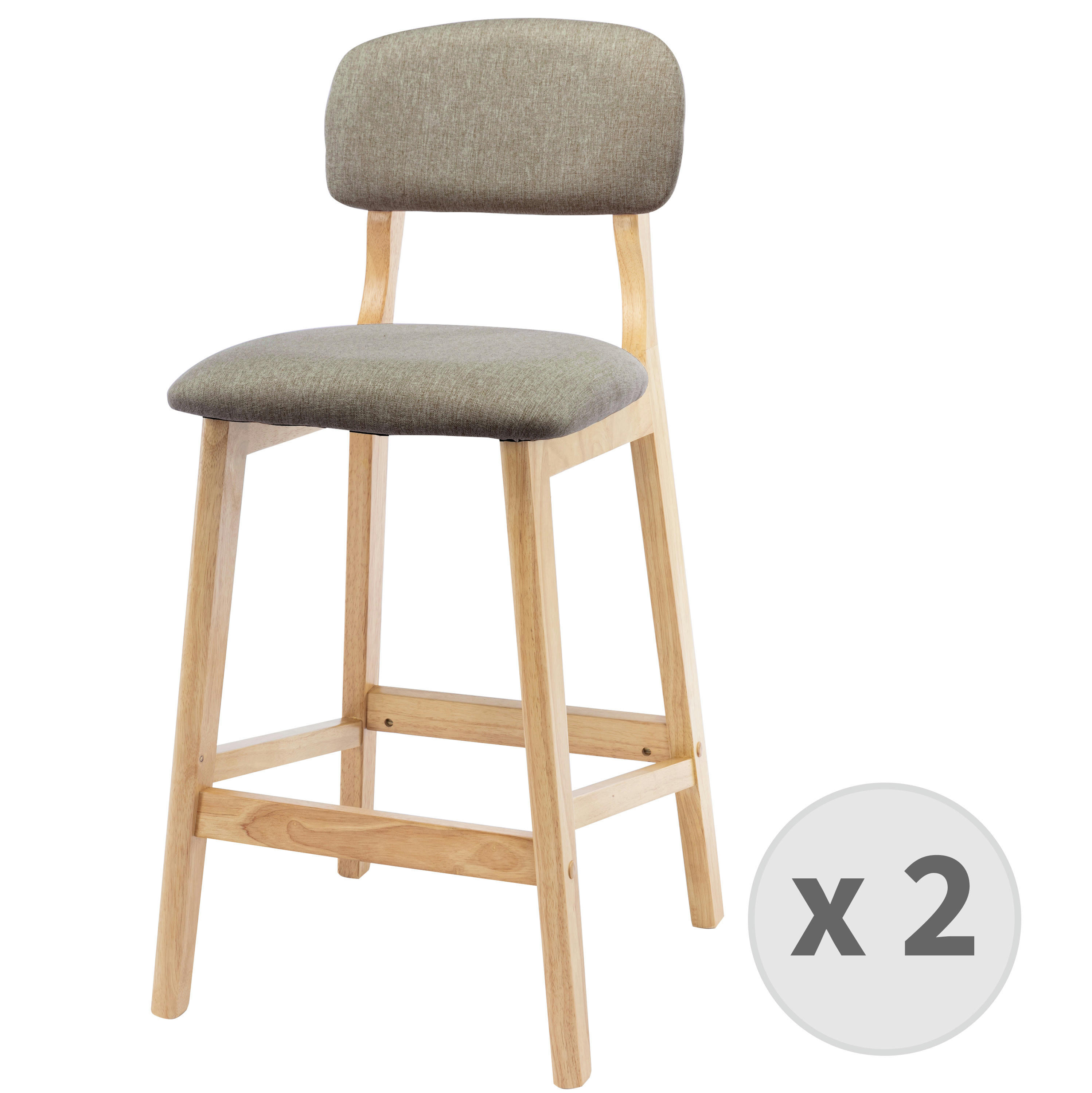 - Tabouret de bar en tissu Marron Clair et hévéa naturel (x2)